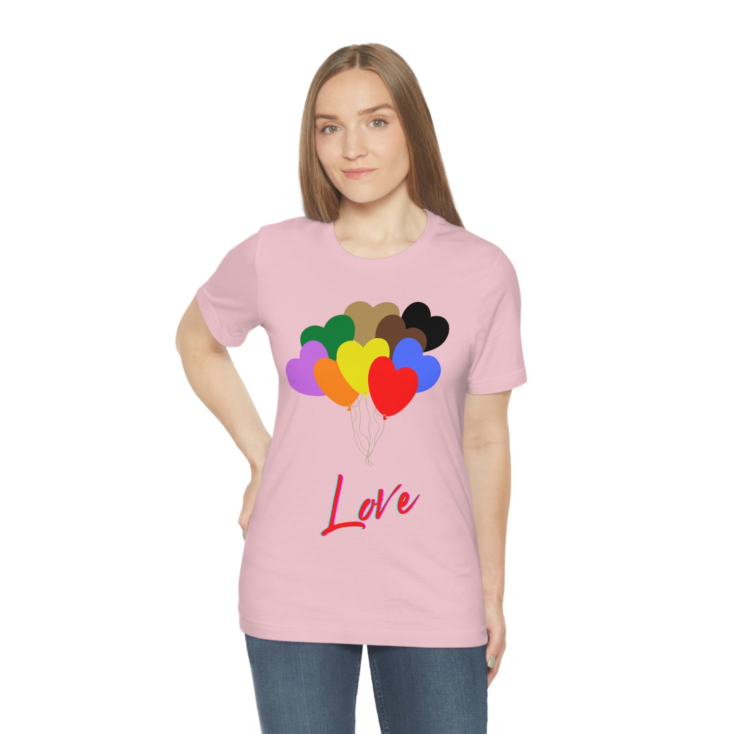 Love Rainbow Heart Balloons - Unisex Jersey Short Sleeve Tee