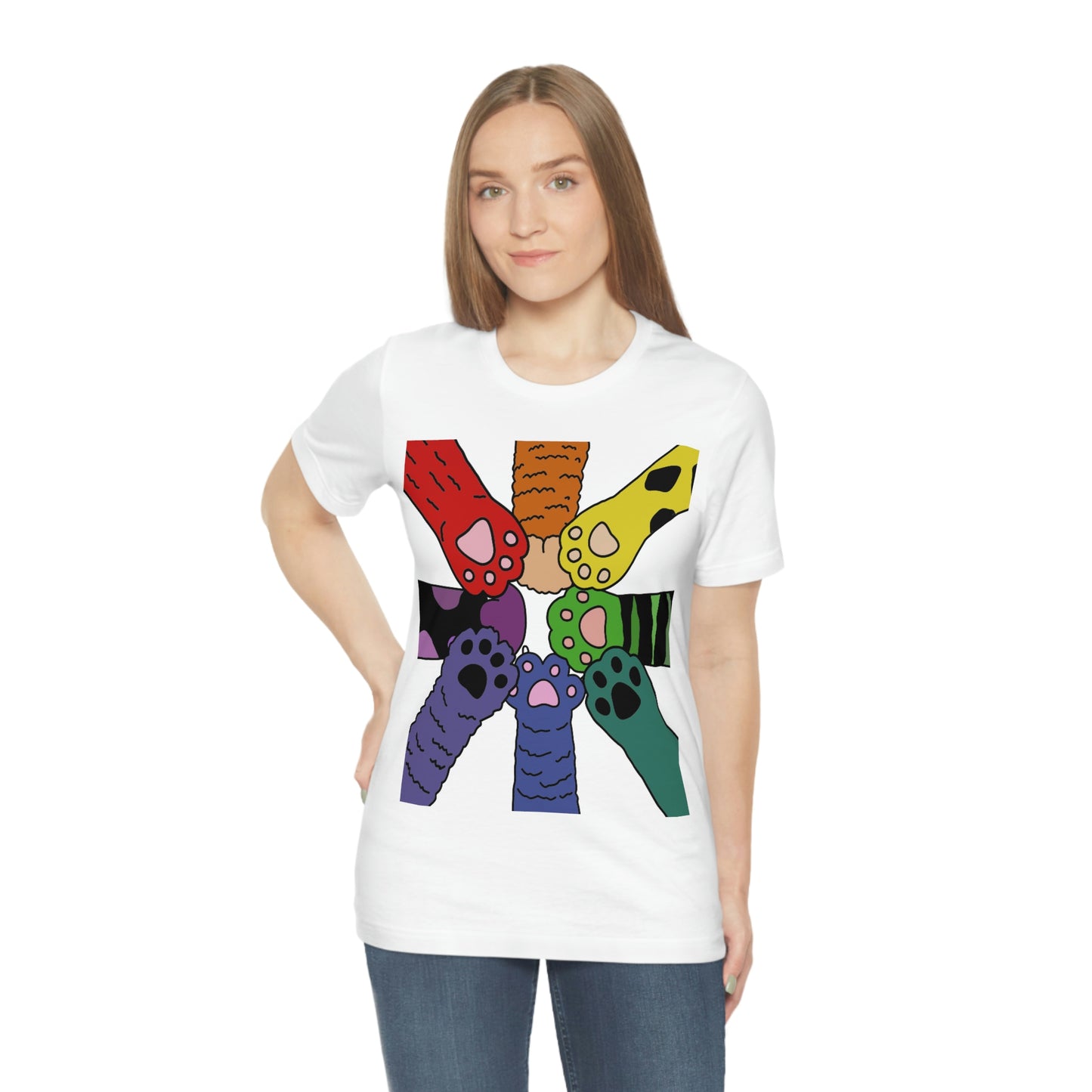 Rainbow Cat Paws T-shirt, Pride and Unity Tee - Unisex Jersey Short Sleeve Tee