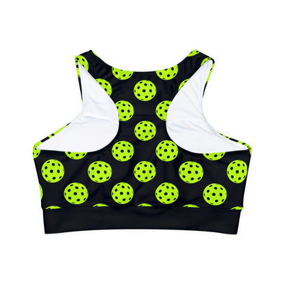 Pickleball Sports Bra, Cropped Tank, Fully Lined, Padded Sports Bra, Black