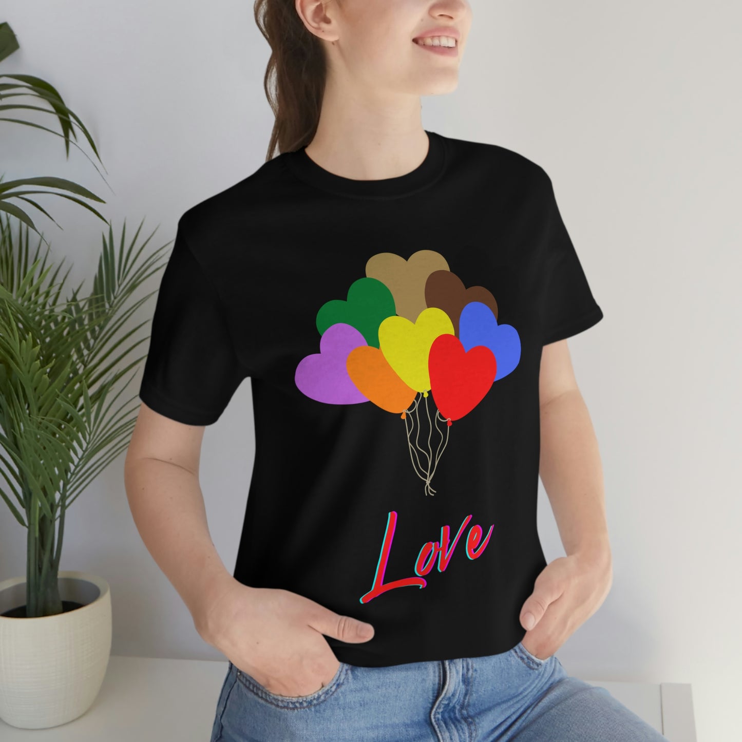 Love Rainbow Heart Balloons - Unisex Jersey Short Sleeve Tee