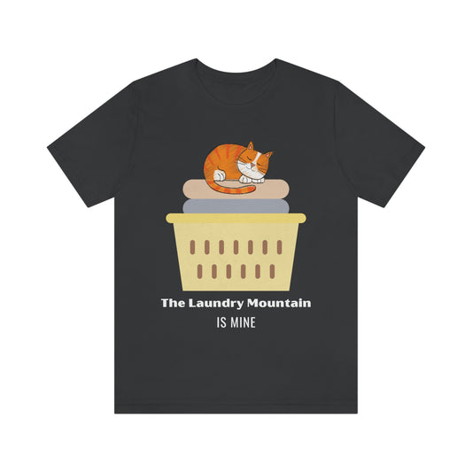 Ginger Orange Tabby Cat on Laundry - The Laundry Mountain is Mine Funny T-shirt - Unisex Jersey Short Sleeve Tee