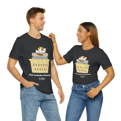 Calico Cat on Laundry - The Laundry Mountain is Mine Funny T-shirt - Unisex Jersey Short Sleeve Tee