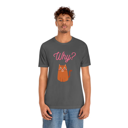 Ginger Orange Cat "Why?" Funny T-shirt - Unisex Jersey Short Sleeve Tee