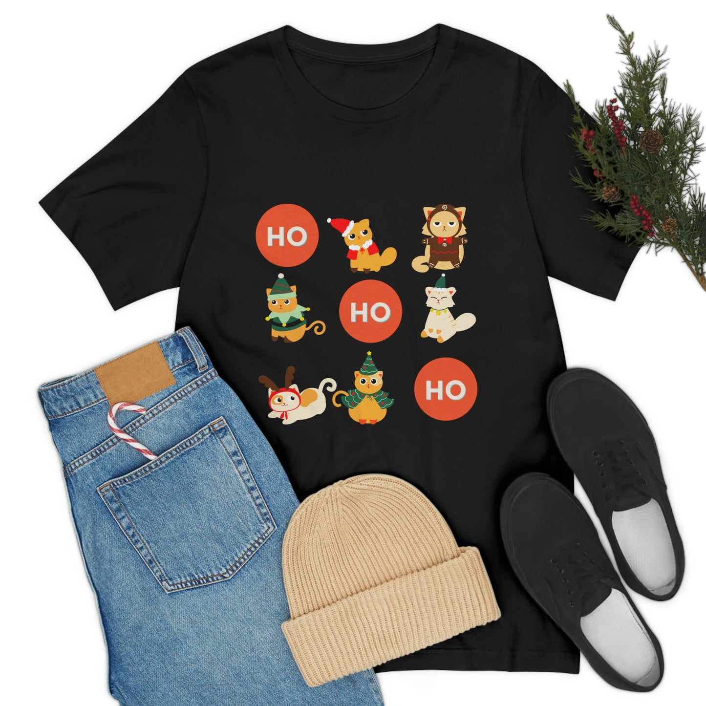 Christmas Kitties - Ho-Ho-Ho Holiday Cat T-shirt - Unisex Jersey Short Sleeve Tee