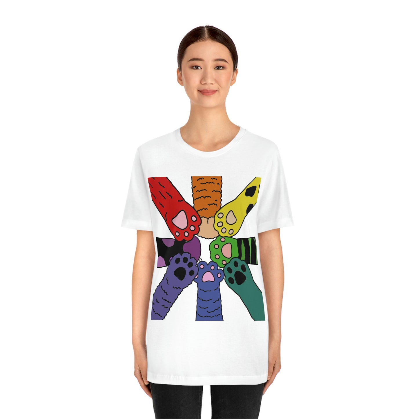 Rainbow Cat Paws T-shirt, Pride and Unity Tee - Unisex Jersey Short Sleeve Tee