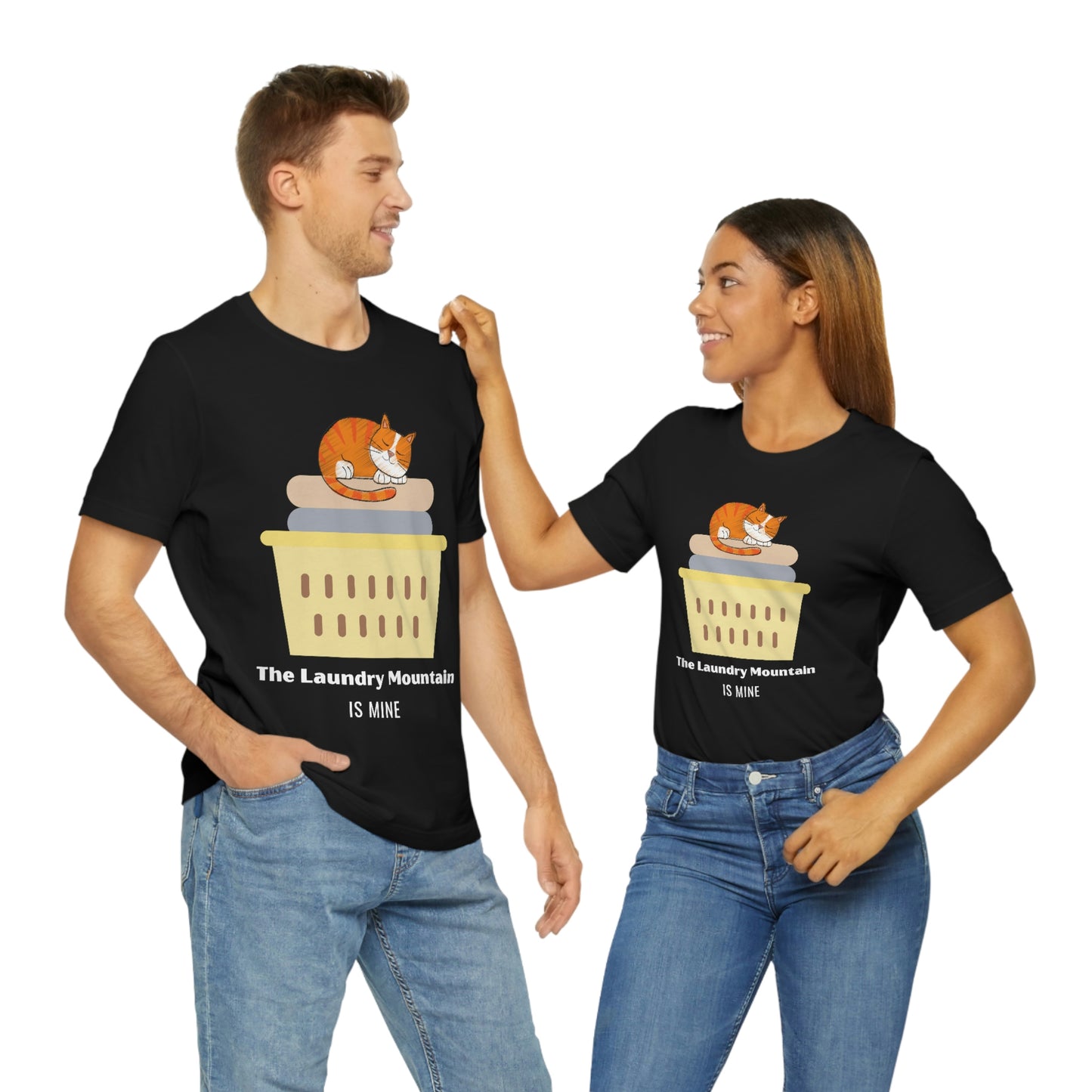 Ginger Orange Tabby Cat on Laundry - The Laundry Mountain is Mine Funny T-shirt - Unisex Jersey Short Sleeve Tee