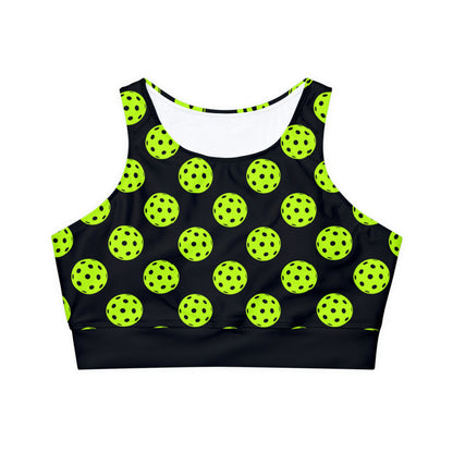 Pickleball Sports Bra, Cropped Tank, Fully Lined, Padded Sports Bra, Black