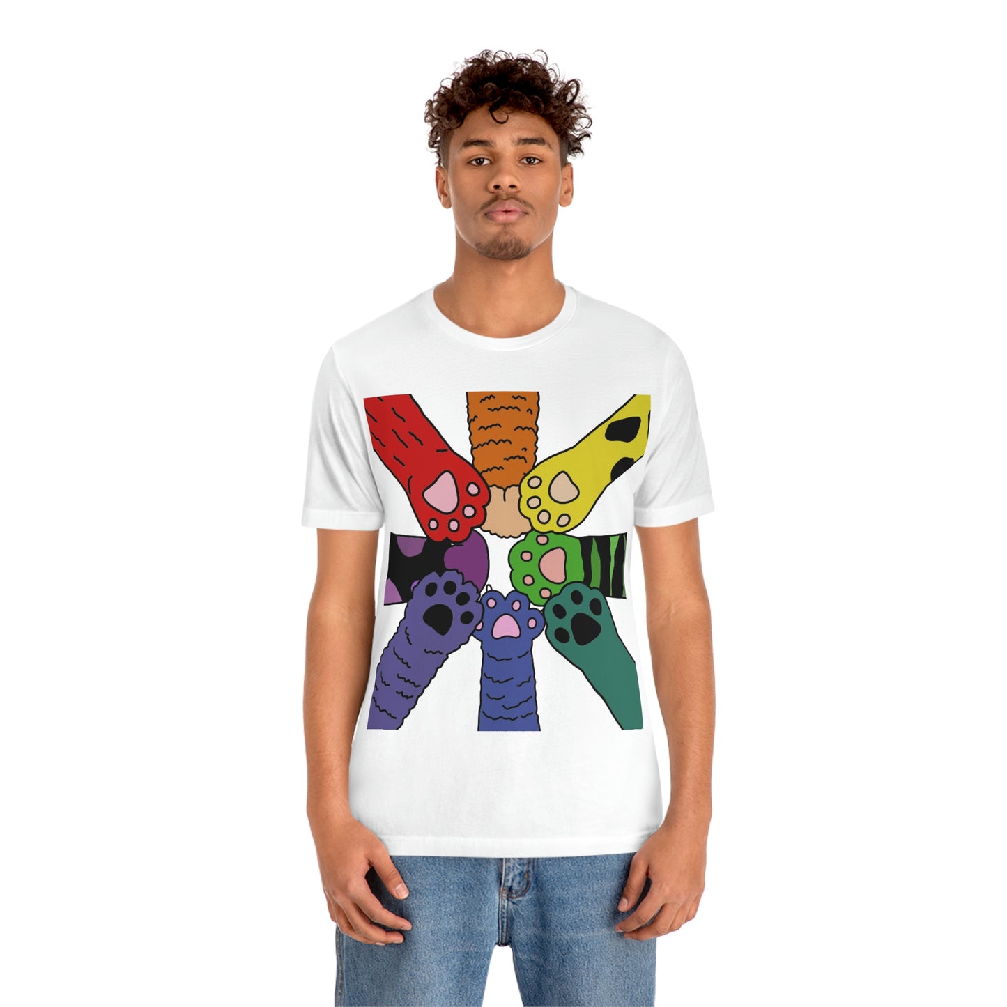 Rainbow Cat Paws T-shirt, Pride and Unity Tee - Unisex Jersey Short Sleeve Tee