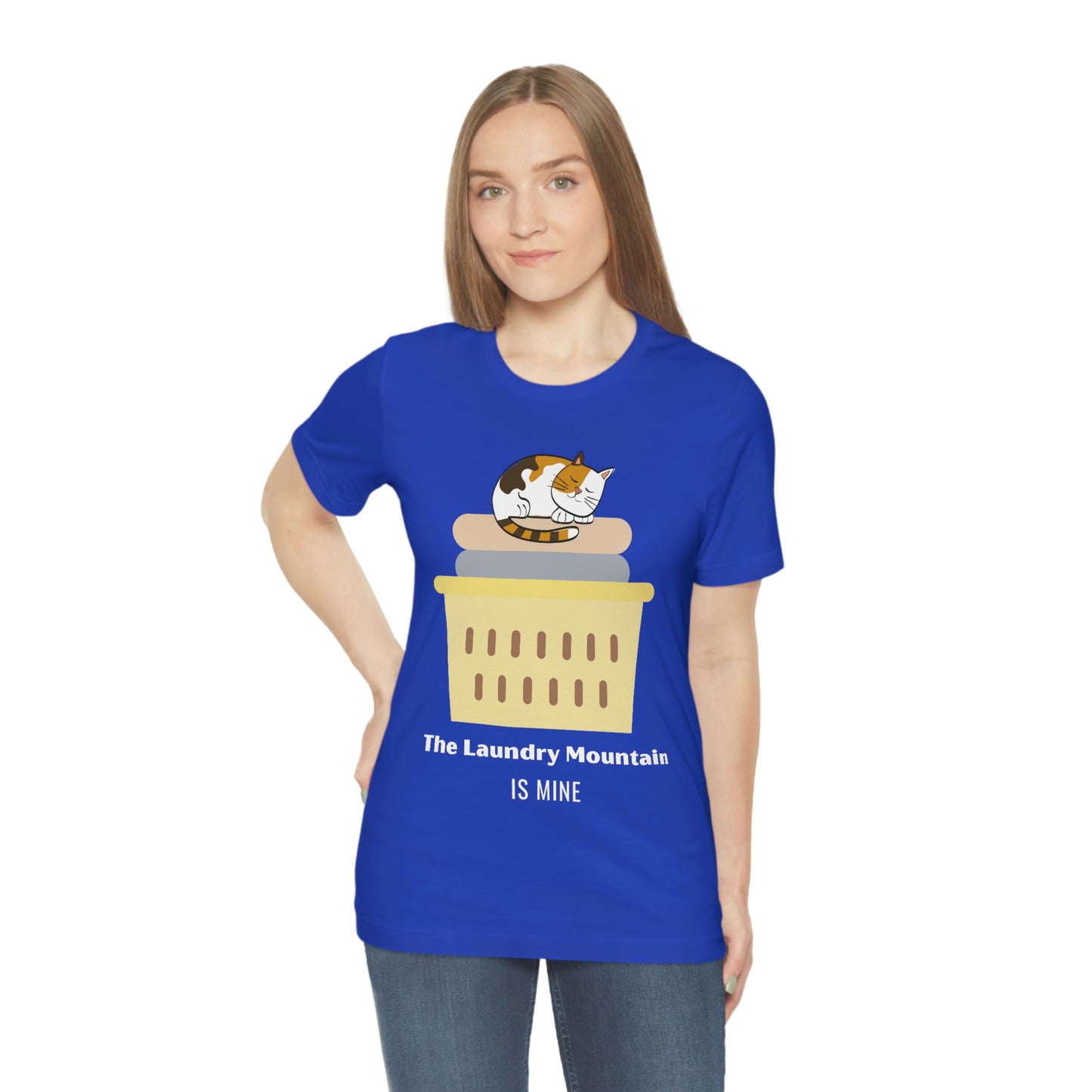 Calico Cat on Laundry - The Laundry Mountain is Mine Funny T-shirt - Unisex Jersey Short Sleeve Tee