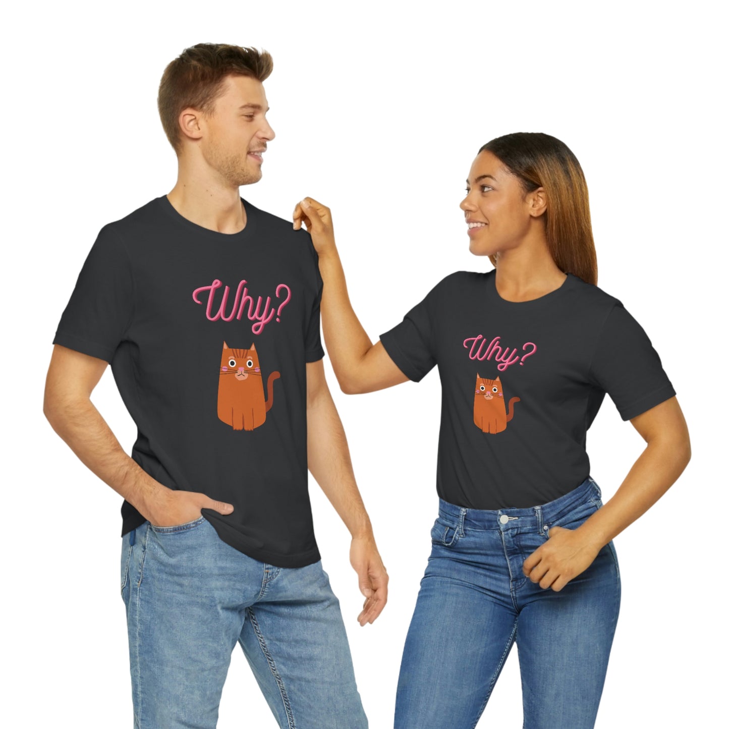 Ginger Orange Cat "Why?" Funny T-shirt - Unisex Jersey Short Sleeve Tee