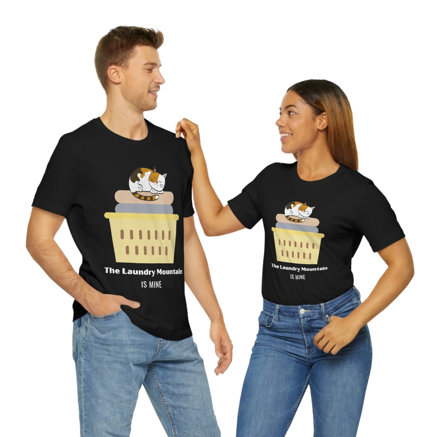 Calico Cat on Laundry - The Laundry Mountain is Mine Funny T-shirt - Unisex Jersey Short Sleeve Tee