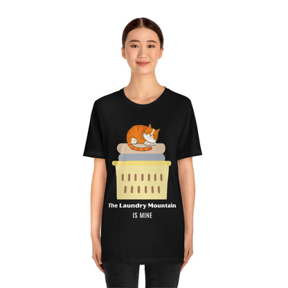 Ginger Orange Tabby Cat on Laundry - The Laundry Mountain is Mine Funny T-shirt - Unisex Jersey Short Sleeve Tee