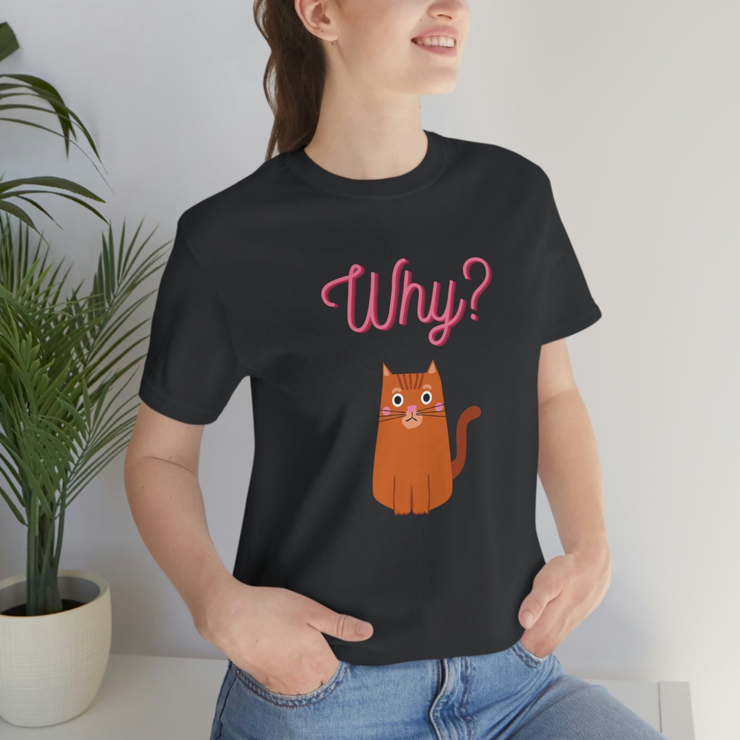 Ginger Orange Cat "Why?" Funny T-shirt - Unisex Jersey Short Sleeve Tee