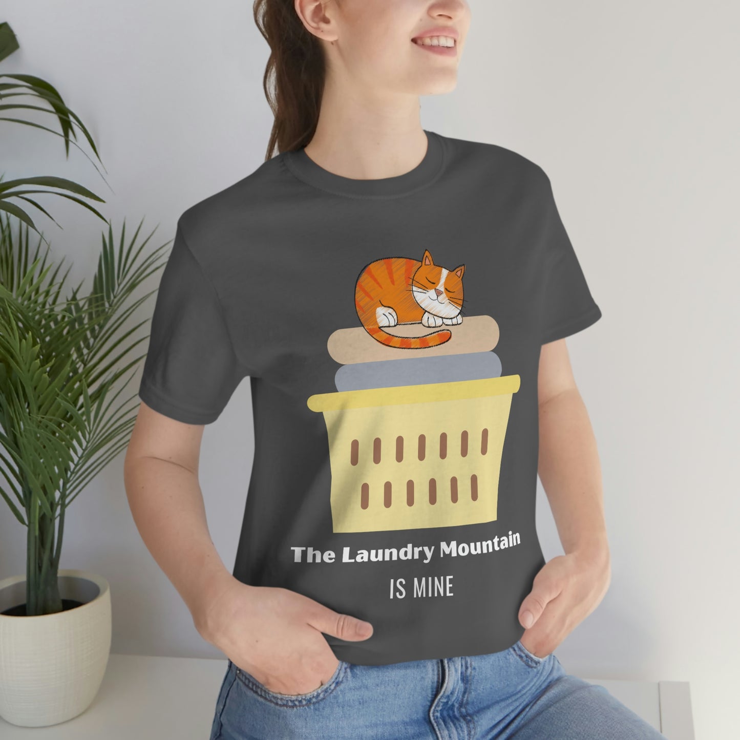 Ginger Orange Tabby Cat on Laundry - The Laundry Mountain is Mine Funny T-shirt - Unisex Jersey Short Sleeve Tee