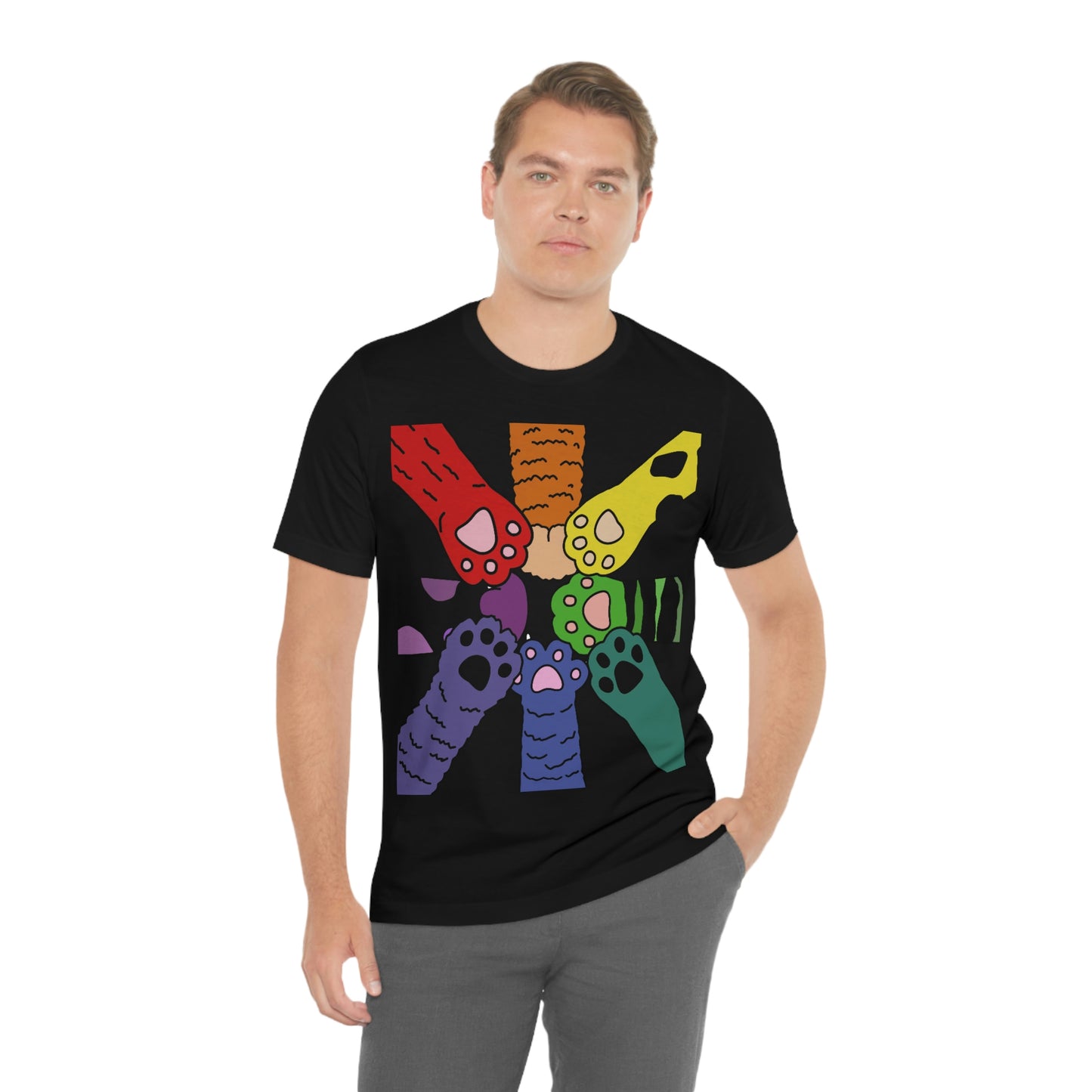 Rainbow Cat Paws T-shirt, Pride and Unity Tee - Unisex Jersey Short Sleeve Tee