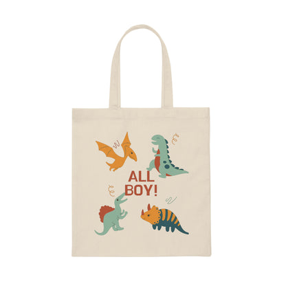 All Boy! Dinosaur Canvas Tote Bag with T-Rex, Stegosaur and Pterosaur