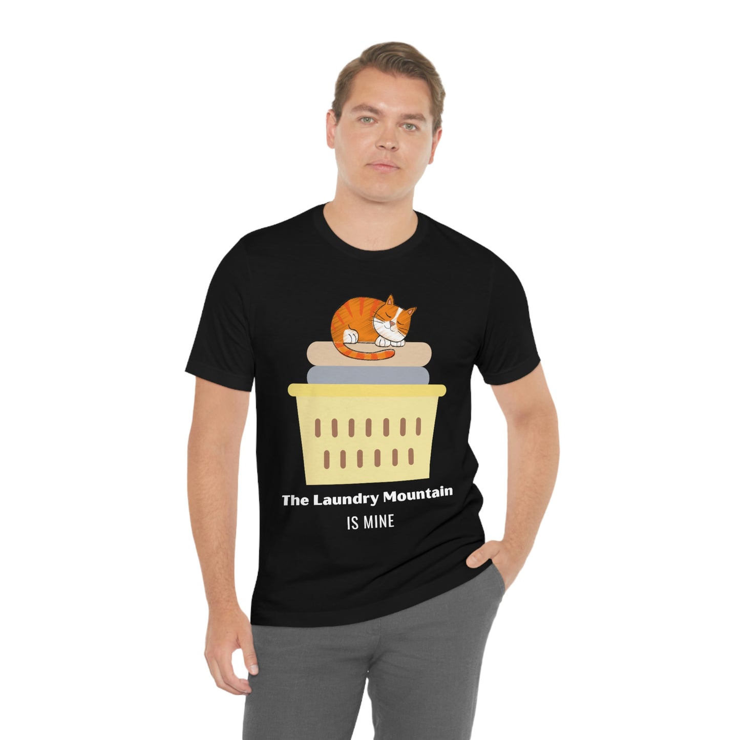 Ginger Orange Tabby Cat on Laundry - The Laundry Mountain is Mine Funny T-shirt - Unisex Jersey Short Sleeve Tee