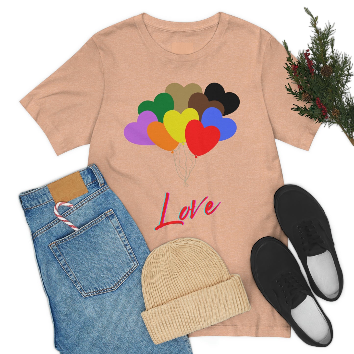 Love Rainbow Heart Balloons - Unisex Jersey Short Sleeve Tee