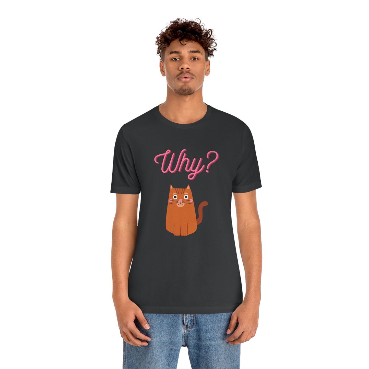 Ginger Orange Cat "Why?" Funny T-shirt - Unisex Jersey Short Sleeve Tee