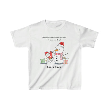 Funny Christmas Kids Heavy Cotton Tee with Cute Santa Paws Joke