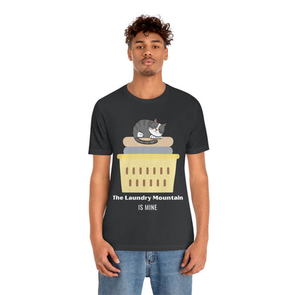 Gray Tabby Cat on Laundry - The Laundry Mountain is Mine Funny T-shirt - Unisex Jersey Short Sleeve Tee