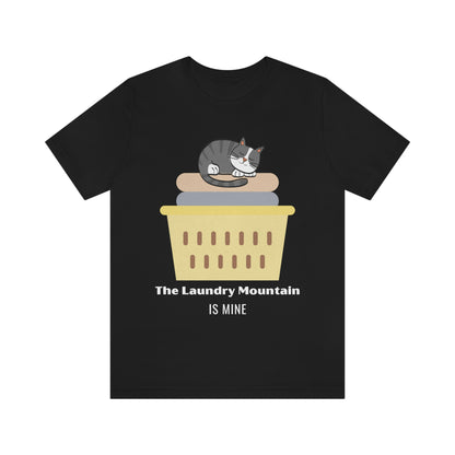 Gray Tabby Cat on Laundry - The Laundry Mountain is Mine Funny T-shirt - Unisex Jersey Short Sleeve Tee