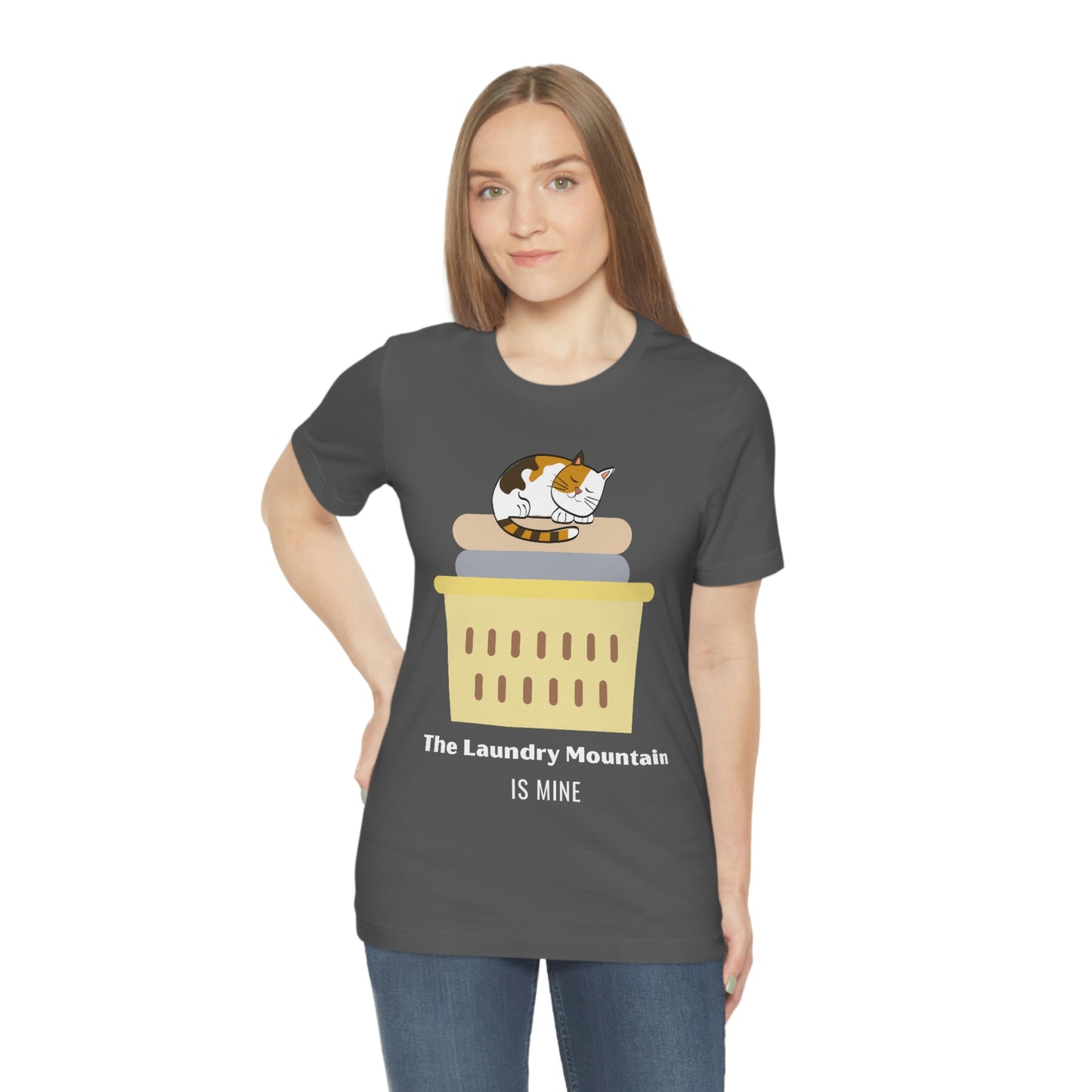 Calico Cat on Laundry - The Laundry Mountain is Mine Funny T-shirt - Unisex Jersey Short Sleeve Tee