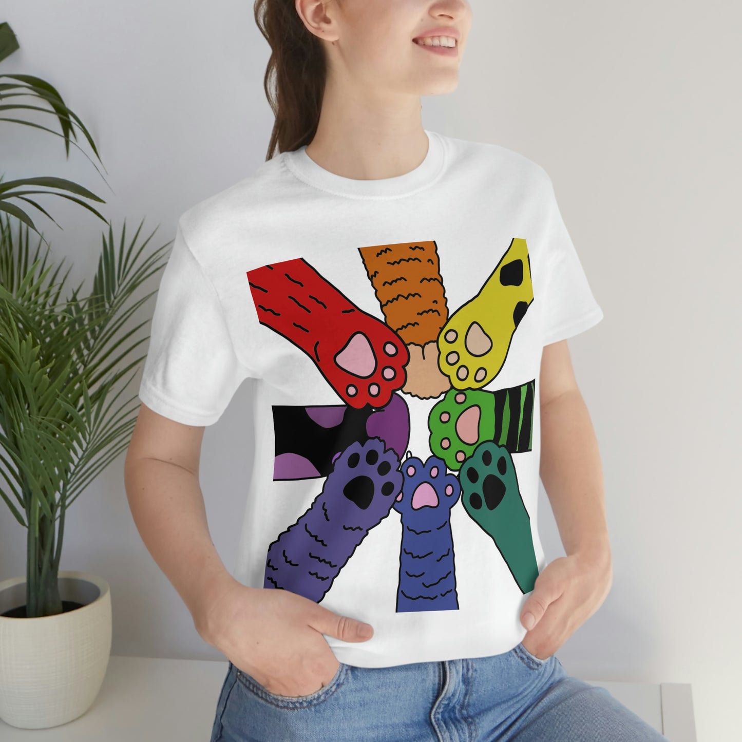 Rainbow Cat Paws T-shirt, Pride and Unity Tee - Unisex Jersey Short Sleeve Tee