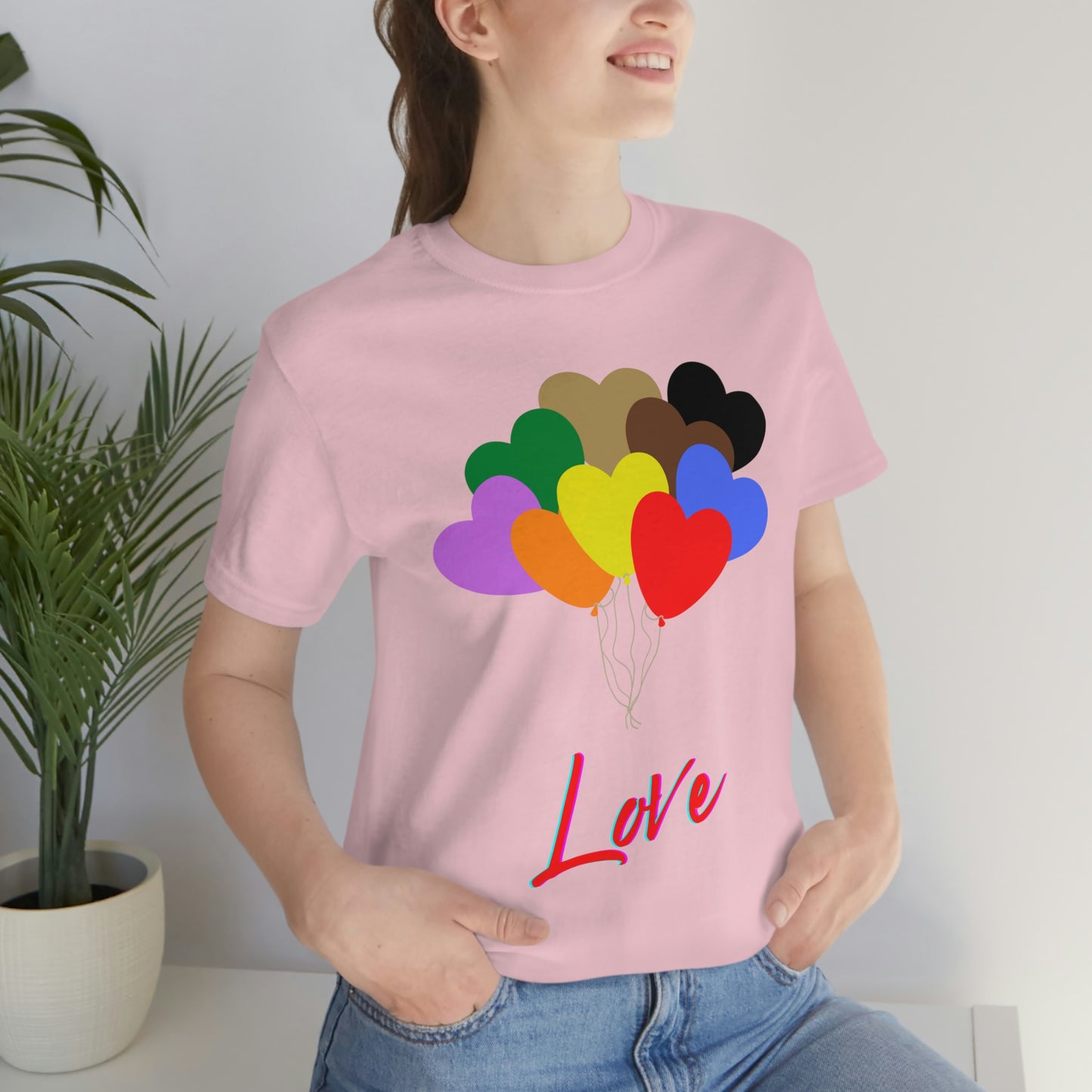 Love Rainbow Heart Balloons - Unisex Jersey Short Sleeve Tee