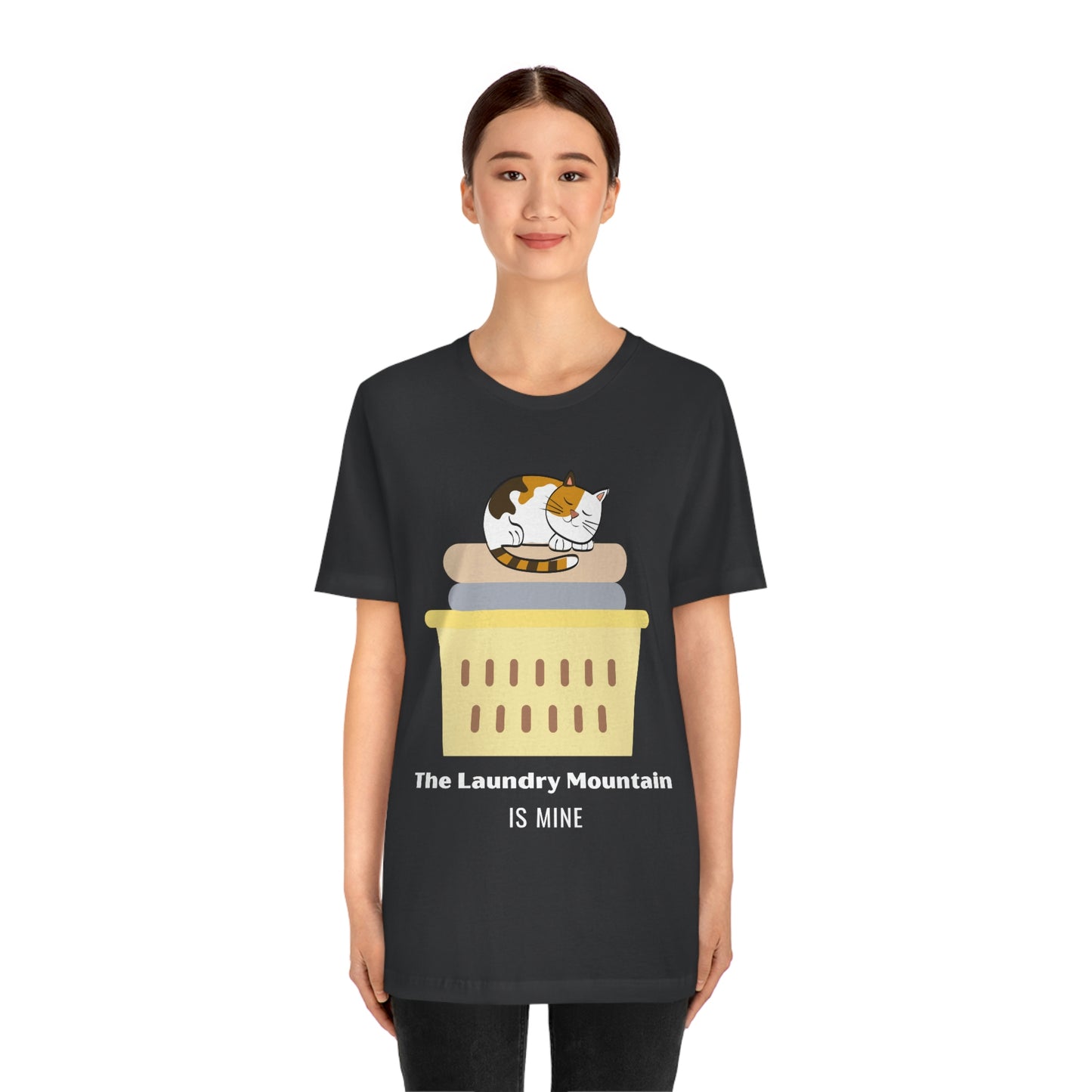 Calico Cat on Laundry - The Laundry Mountain is Mine Funny T-shirt - Unisex Jersey Short Sleeve Tee