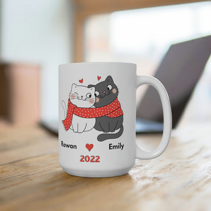 Personalized Cat Couple Mug 15oz, Customized Cute Couple Gift, Anniversary Mug