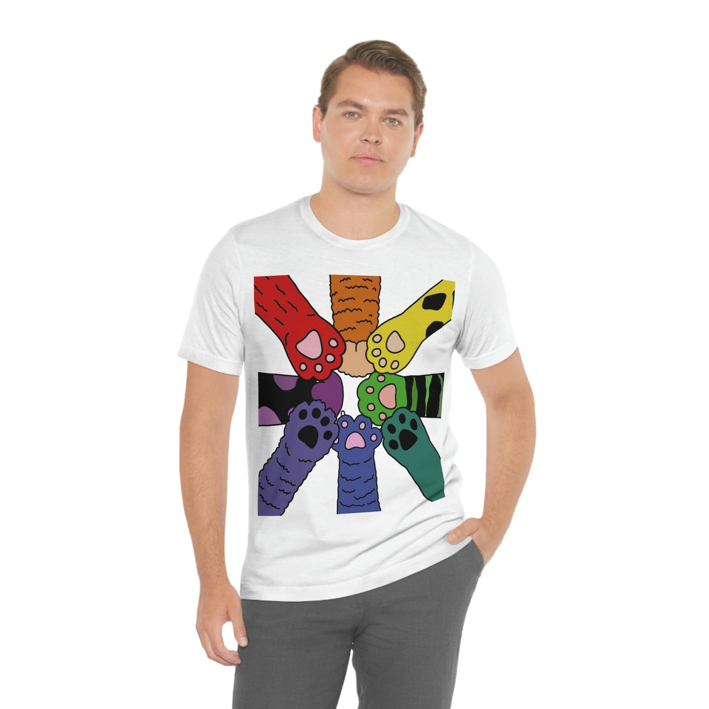 Rainbow Cat Paws T-shirt, Pride and Unity Tee - Unisex Jersey Short Sleeve Tee