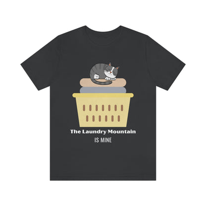 Gray Tabby Cat on Laundry - The Laundry Mountain is Mine Funny T-shirt - Unisex Jersey Short Sleeve Tee