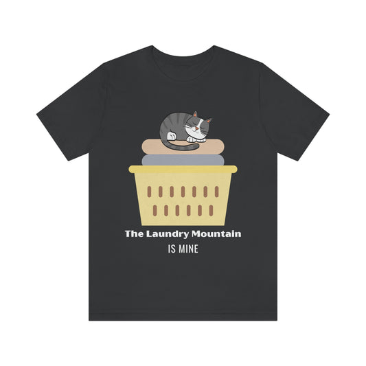 Gray Tabby Cat on Laundry - The Laundry Mountain is Mine Funny T-shirt - Unisex Jersey Short Sleeve Tee