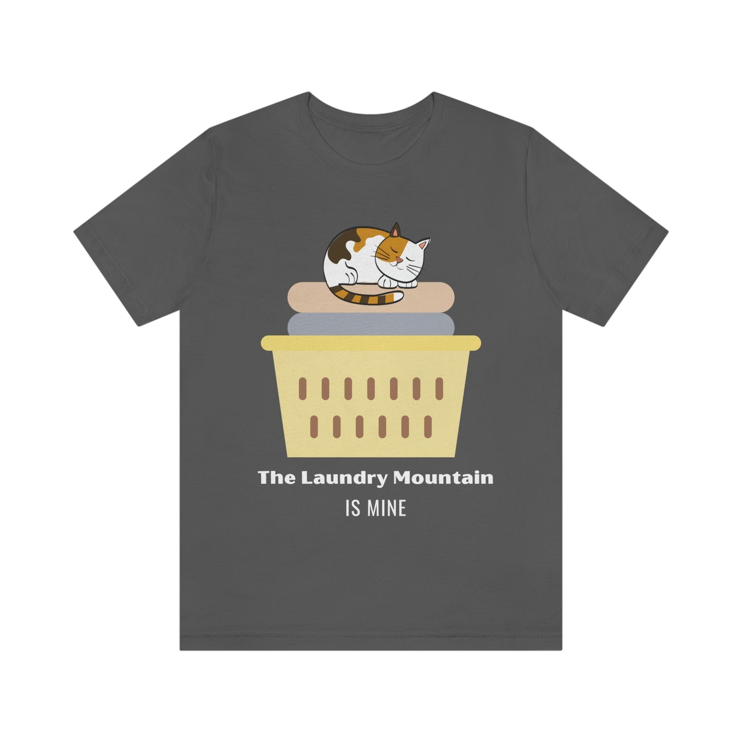 Calico Cat on Laundry - The Laundry Mountain is Mine Funny T-shirt - Unisex Jersey Short Sleeve Tee