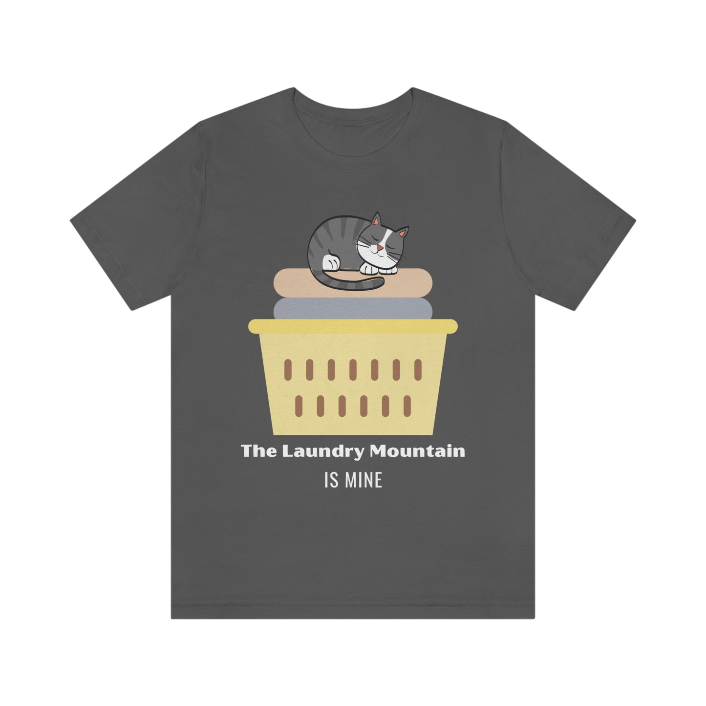 Gray Tabby Cat on Laundry - The Laundry Mountain is Mine Funny T-shirt - Unisex Jersey Short Sleeve Tee