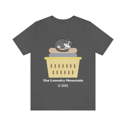 Gray Tabby Cat on Laundry - The Laundry Mountain is Mine Funny T-shirt - Unisex Jersey Short Sleeve Tee