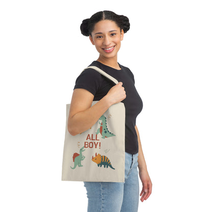 All Boy! Dinosaur Canvas Tote Bag with T-Rex, Stegosaur and Pterosaur