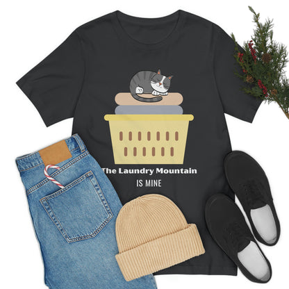 Gray Tabby Cat on Laundry - The Laundry Mountain is Mine Funny T-shirt - Unisex Jersey Short Sleeve Tee