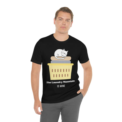 Cute White Cat on Laundry - The Laundry Mountain is Mine Funny T-shirt - Unisex Jersey Short Sleeve Tee