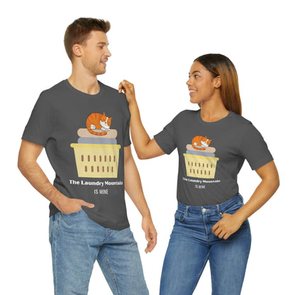 Ginger Orange Tabby Cat on Laundry - The Laundry Mountain is Mine Funny T-shirt - Unisex Jersey Short Sleeve Tee