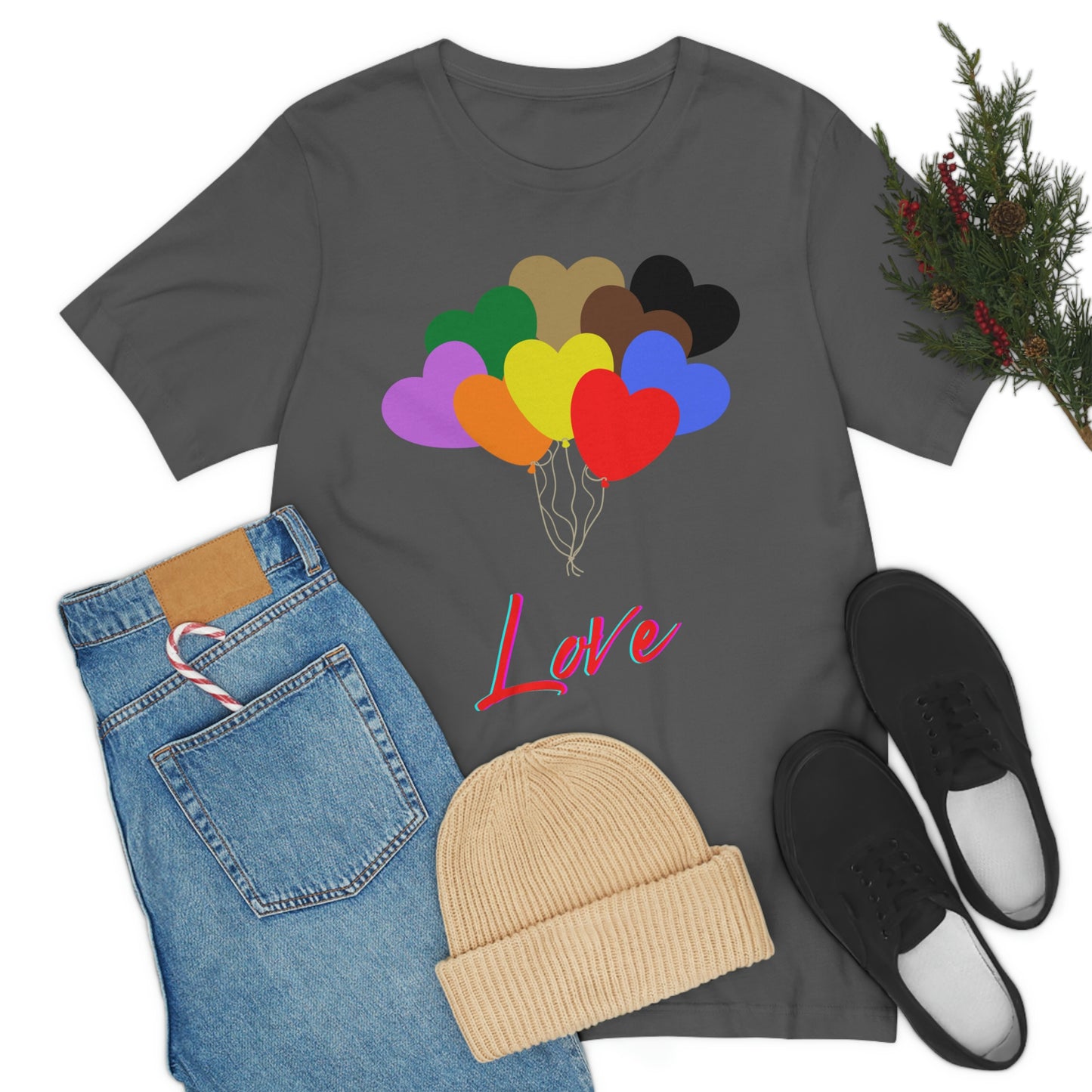 Love Rainbow Heart Balloons - Unisex Jersey Short Sleeve Tee