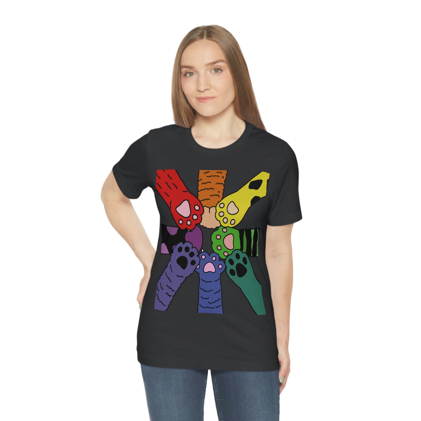 Rainbow Cat Paws T-shirt, Pride and Unity Tee - Unisex Jersey Short Sleeve Tee