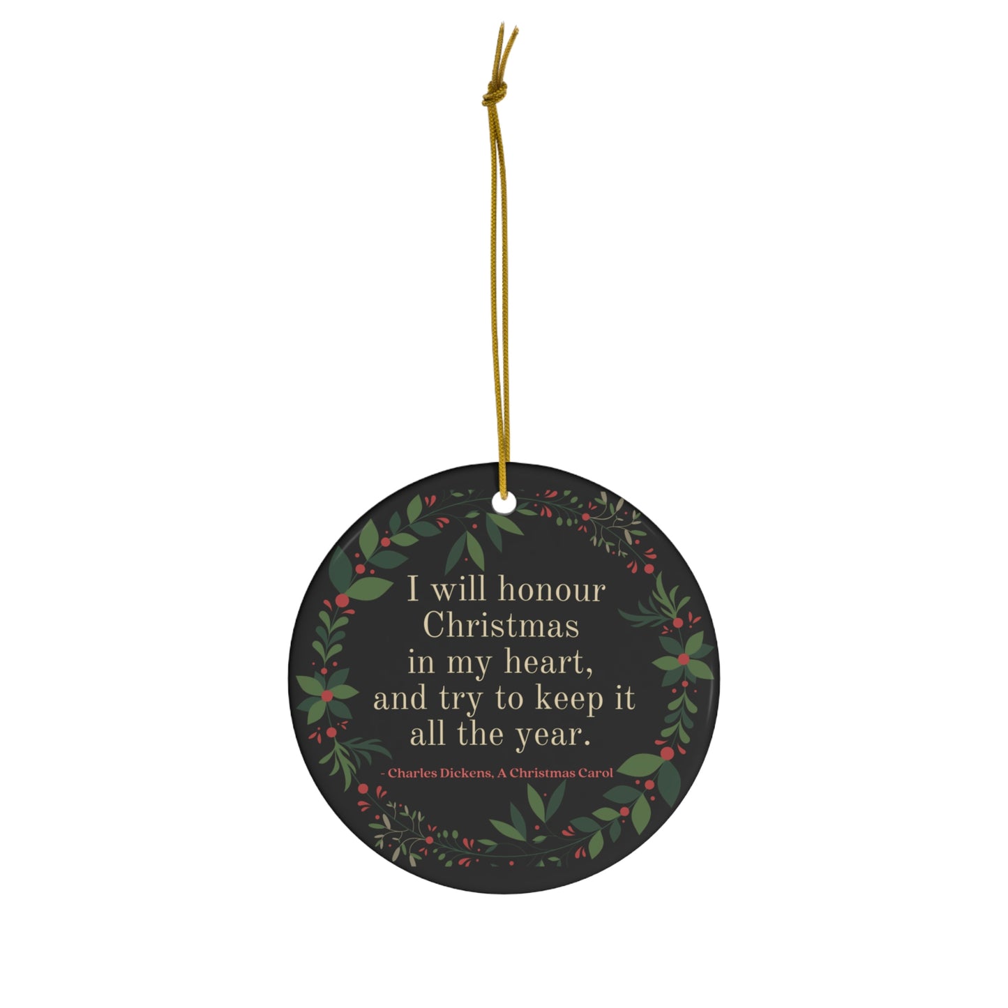 Christmas Ornament with Charles Dickens A Christmas Carol Literary Quote