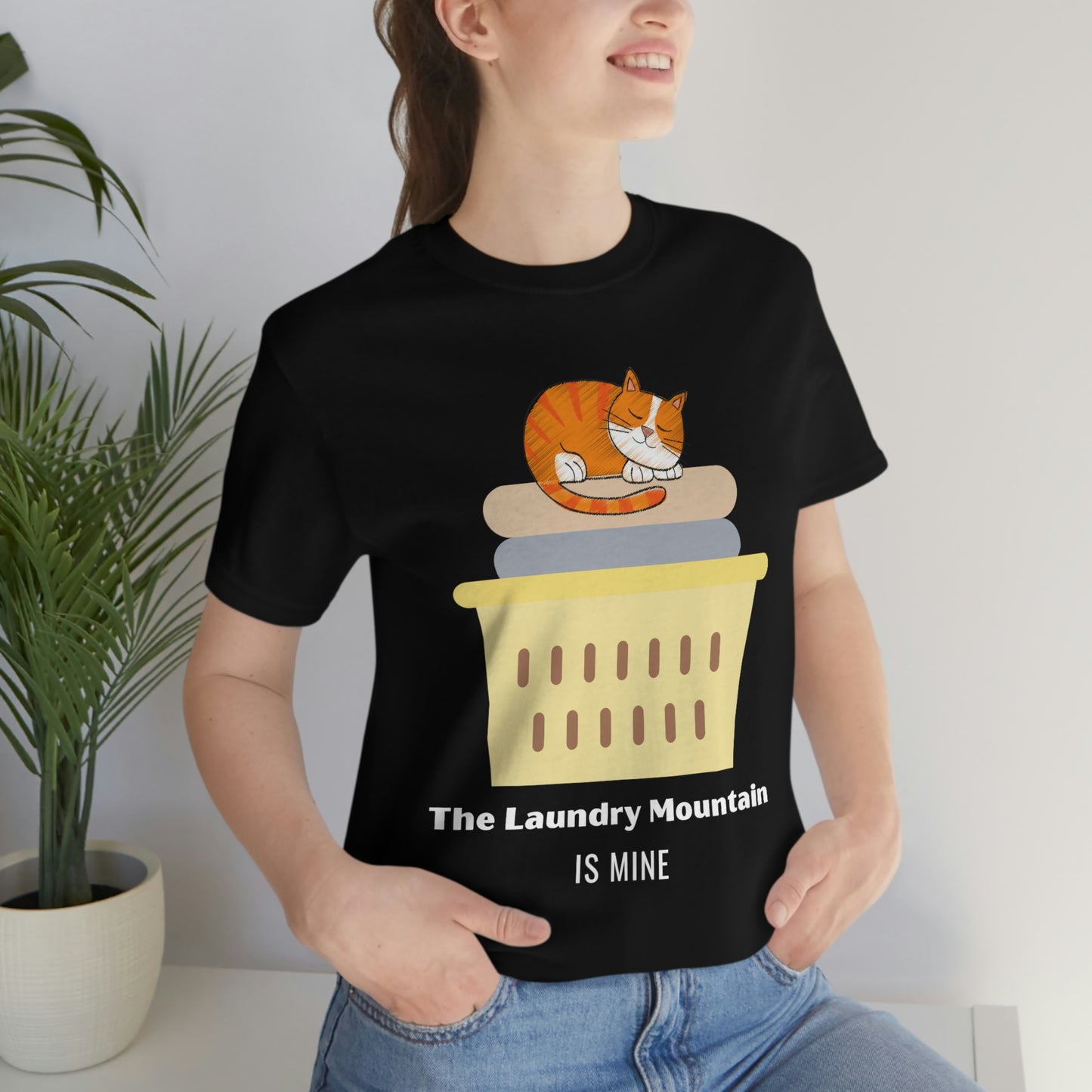 Ginger Orange Tabby Cat on Laundry - The Laundry Mountain is Mine Funny T-shirt - Unisex Jersey Short Sleeve Tee