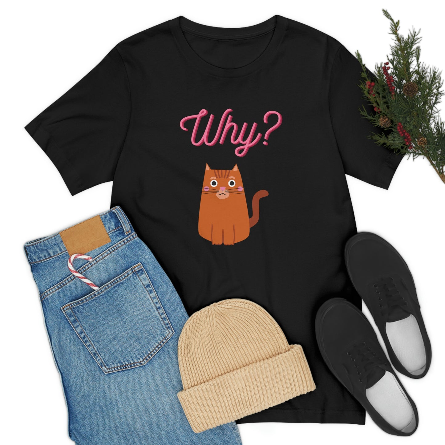 Ginger Orange Cat "Why?" Funny T-shirt - Unisex Jersey Short Sleeve Tee