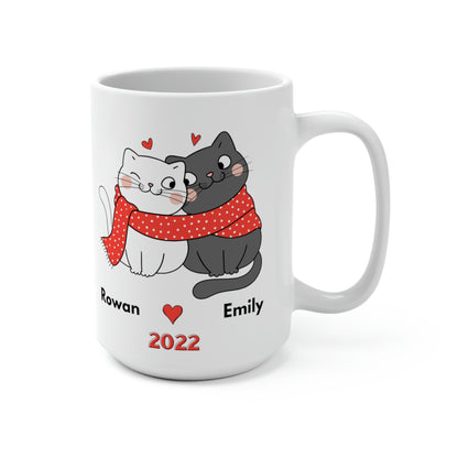 Personalized Cat Couple Mug 15oz, Customized Cute Couple Gift, Anniversary Mug