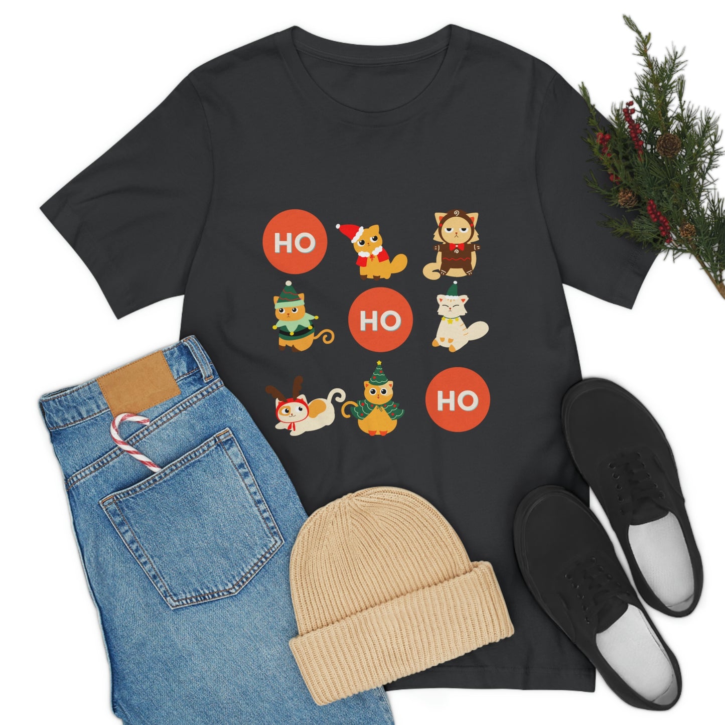 Christmas Kitties - Ho-Ho-Ho Holiday Cat T-shirt - Unisex Jersey Short Sleeve Tee