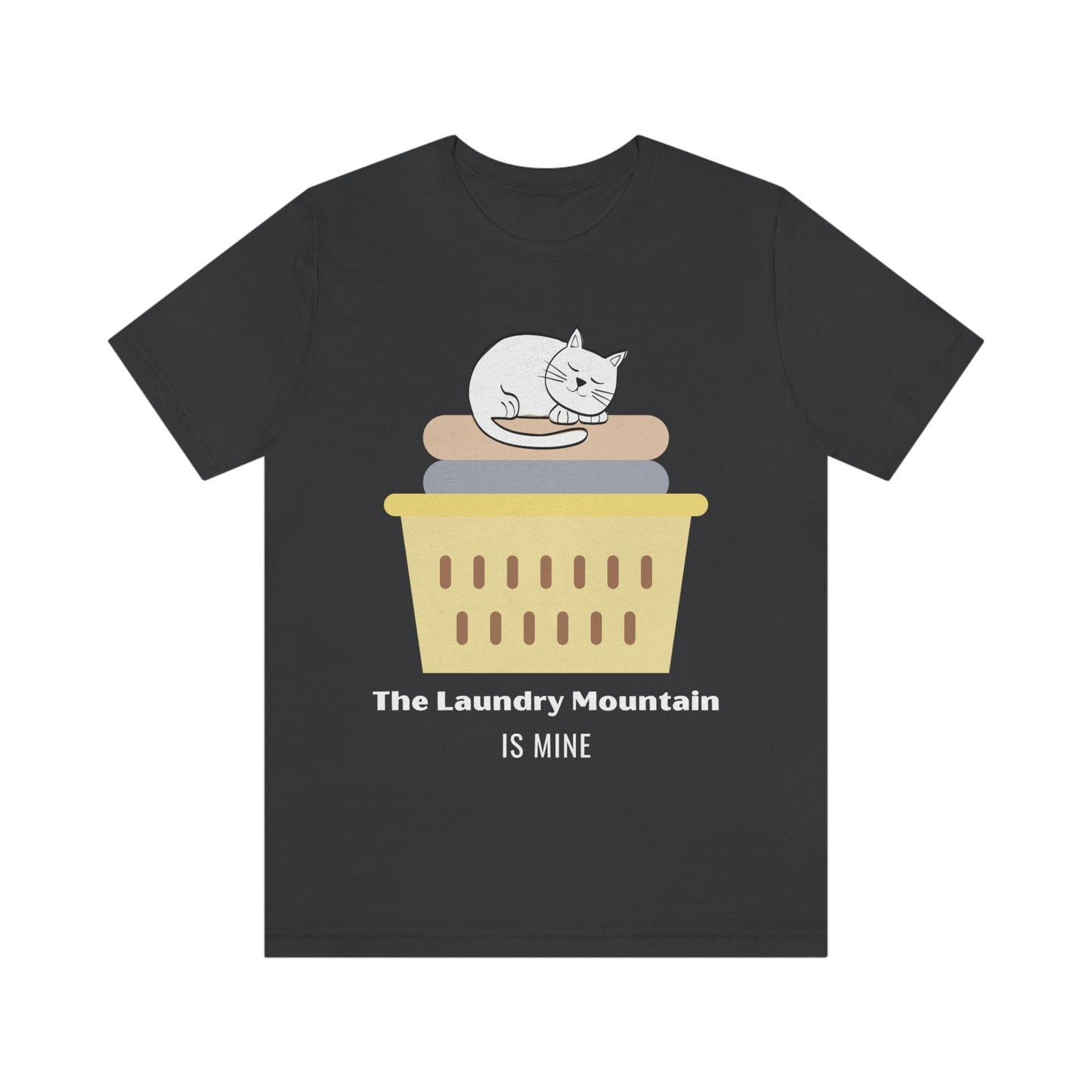 Cute White Cat on Laundry - The Laundry Mountain is Mine Funny T-shirt - Unisex Jersey Short Sleeve Tee