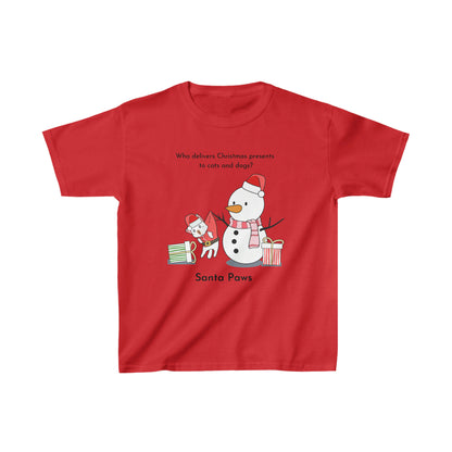 Funny Christmas Kids Heavy Cotton Tee with Cute Santa Paws Joke